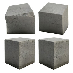 Four angled views of weathered gray concrete blocks