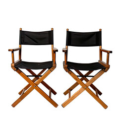 Two black-seated folding chairs on a black background (1)