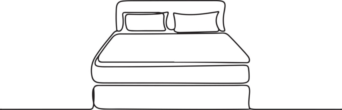 continuous line drawing of bed mattress.one line drawing of mattress with two pillows. single line vector. one line Icon drawing with white background