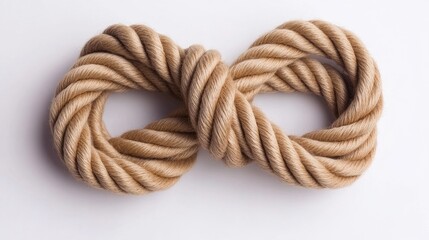 Intricate knot binding two brown ropes together against a pristine white background in a visually striking composition