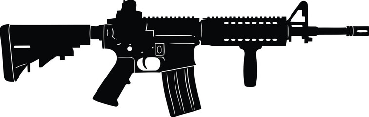 Modern assault rifle silhouette military weapon firearm combat tactical gear object vector