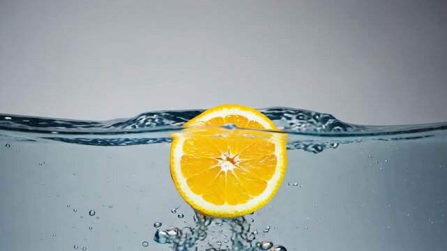 Slice of fresh orange with water. Organic Healthy Food Concept