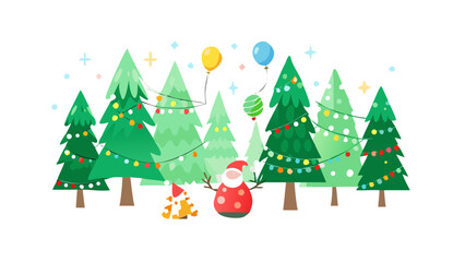 Obraz premium A magical Christmas forest full of friendly glowing ornaments that talk to kids .vector icon