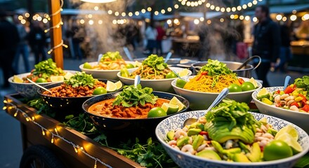 Street Food Paradise Delicious Bowls at an Outdoor Market