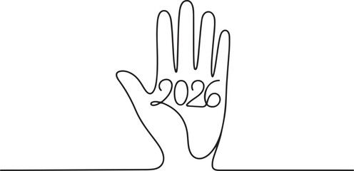 continuous line of hand with number 2026.symbol sign of welcome to year 2026. one line Icon drawing with white background