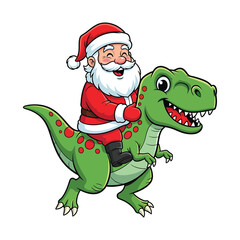 Cartoon santa claus riding a dinosaur isolated on