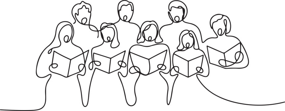 continuous line drawing of choir. drawing of one line art of choir. single line of choir group singing together. one line Icon drawing with white background