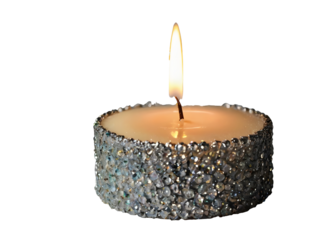 Gold candle flame burning with silver glitter decoration