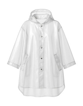 Clear PVC raincoat with an oversized fit and snap button closure.