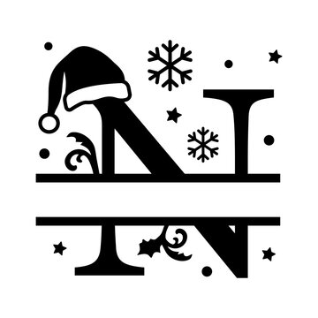 Christmas monogram PNG, Christmas letter N, Christmas name, Christmas split monogram, Christmas alphabet Letter silhouette, Cricut cutting ready file with Transparent background.