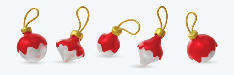 Set of elegant Christmas ornaments with white accents, perfect for festive designs, holiday branding, greeting cards and seasonal decorations