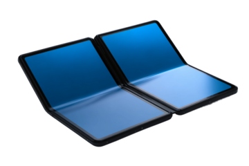 modern foldable tablet with two screens isolated on transparent background