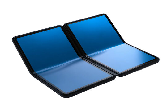 modern foldable tablet with two screens isolated on transparent background