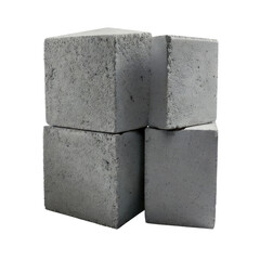 Stack of four grey concrete building blocks, isolated