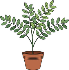 Simple Cartoon Vector Illustration of a Lush Green Potted Houseplant with Pinnate Leaves in a Terracotta Pot, Isolated for Design, Icon, or Decoration