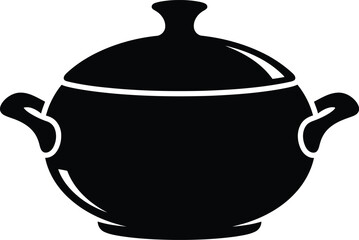 Elegant black silhouette of a tureen serving dish with handles and lid for culinary or design projects vector