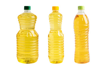 Vegetable oil in platic bottle isolated on white background.
