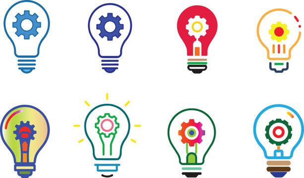 Innovation and Creative Thinking Lightbulb Gear Illustrations
