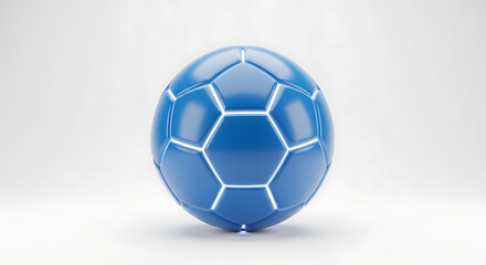 Naklejka premium Blue Soccer Ball with Glowing Seams on a Clean White Background