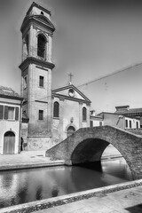Facade of the Chiesa del Carmine, in central Comacchio, Italy