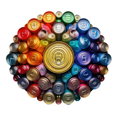 A colorful circular arrangement of metal cans