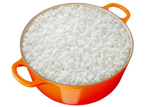 panela com arroz branco cozido isolado em fundo transparente
