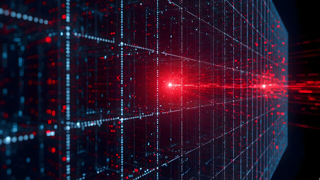 Abstract digital grid with red laser beam