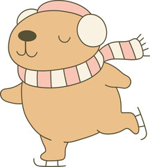 Cute Capybara Ice Skating Scarf Christmas Clip Art Hand drawn holiday festive winter sport animal cartoon illustration pastel winter graphic element