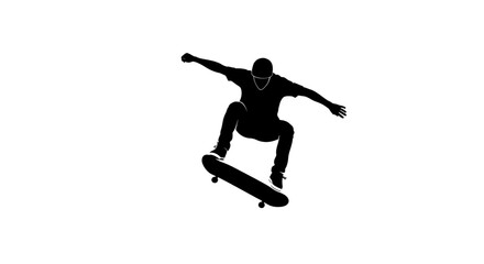Silhouette of a skateboarder performing a trick vector illustration on a white background perfect for sports and recreation designs