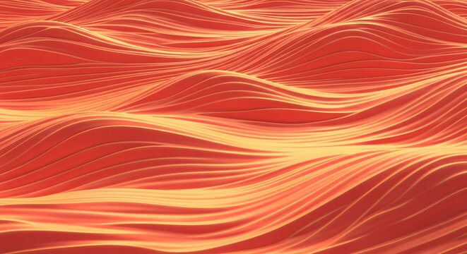 Abstract orange waves with a glowing, smooth appearance, creating a dynamic and flowing movement, representing energy, fluidity, and modern style