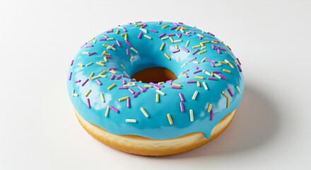 Delicious donut with blue frosting and colorful sprinkles on transparent background
