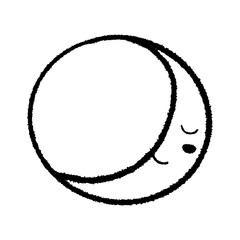Kawaii doodle cute moon character. Black line hand drawn contour. Isolated element for design.