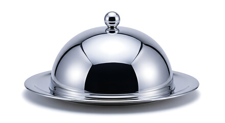 Gleaming silver cloche and serving dish for elegant food presentation, perfect for gourmet dining and professional catering establishments