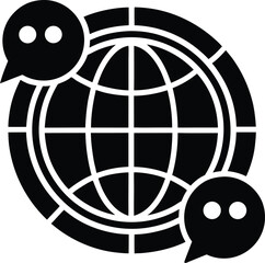 Global communication with speech bubbles around world planet abstract logo