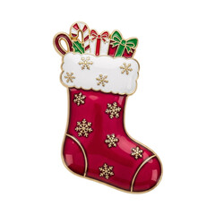 Glossy Christmas Stocking: Festive 3D Enamel Pin Style Illustration