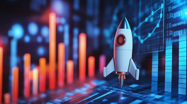 Launch your business to new heights with this modern rocket illustration symbolizing growth and success, perfect for innovative tech ventures or startups