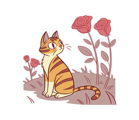 cat and flowers
