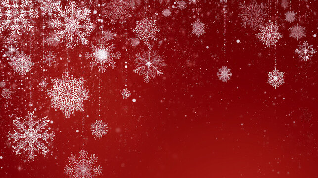 Festive red background with softly glowing snowflakes, creating a warm holiday atmosphere perfect for seasonal designs, greetings and winter-themed visuals