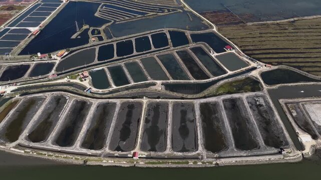 Salt ponds. Salt production place in river estuary