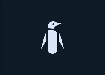 Fototapeta premium A simple minimalist penguin logo designed with smooth rounded lines and a clean silhouette, representing friendliness, calmness, and charm in a modern creative vector illustration