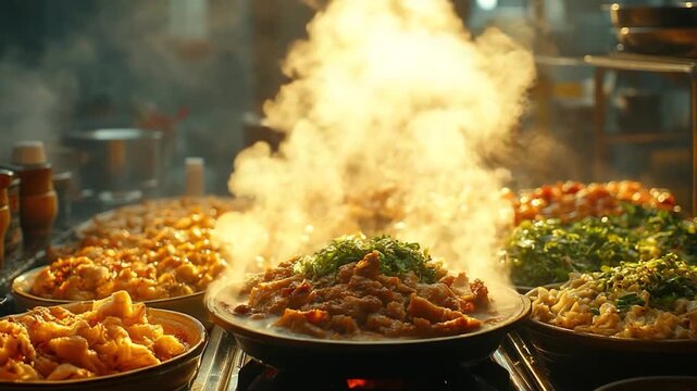 A collection of plates on a stove