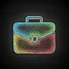 Hand-Drawn Colorful Chalk Briefcase Icon on Black Grunge Blackboard, Business and Career Symbol: Vector Illustration of a Professional Bag, symbolizing business, career, education, travel.