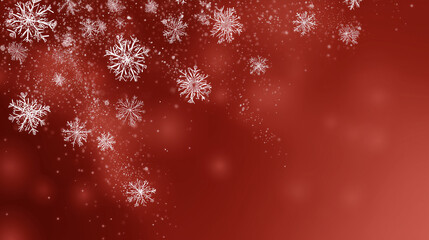 Flocos de neve brancos sobre fundo vermelho com efeito desfocado, representando Natal, inverno, clima frio, decora&ccedil;&atilde;o festiva e fundo para design sazonal