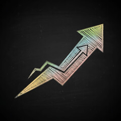 Creative Sketch Concept of Success, Achievement, and Market Momentum, Chalkboard Graphic of a Zigzagging Arrow Representing Progress and Improvement.