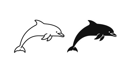 Obraz premium Dolphin illustration in black and white, simple line drawing of a sea mammal.