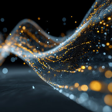 3D abstract wave of binary code flowing through space, digital energy motion effect.