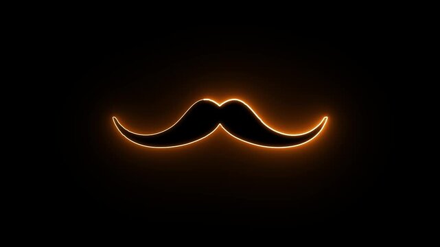 Neon orange glowing mustache symbol on a black background Keywords: mustache, neon, orange, glow, light, symbol, icon, retro, vintage, style, facial hair, male, men, gentleman, dapper