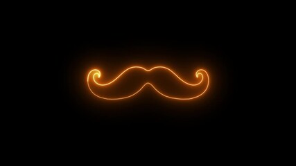 Warm Orange Neon Moustache Outline Illuminated on Black mustache glowing