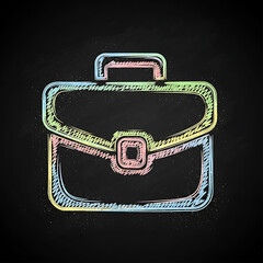 Creative Doodle of Suitcase or Portfolio Representing Work and Travel, Education and Office Concept: Chalkboard Graphic of a Satchel. chalkboard background, travel, and professional work.