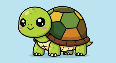 Obraz premium Cute Baby Turtle Cartoon with Big Eyes Kawaii Illustration